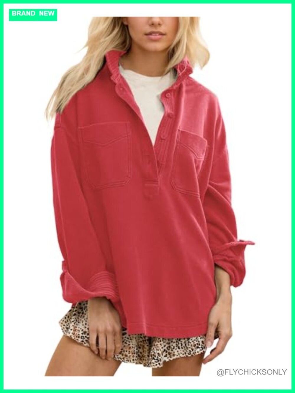 Oversized Polo Sweatshirt Long Sleeve Pullover Women Casual Top